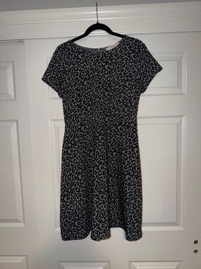 Loft Black and Gray Leopard Print Swing Dress size 6